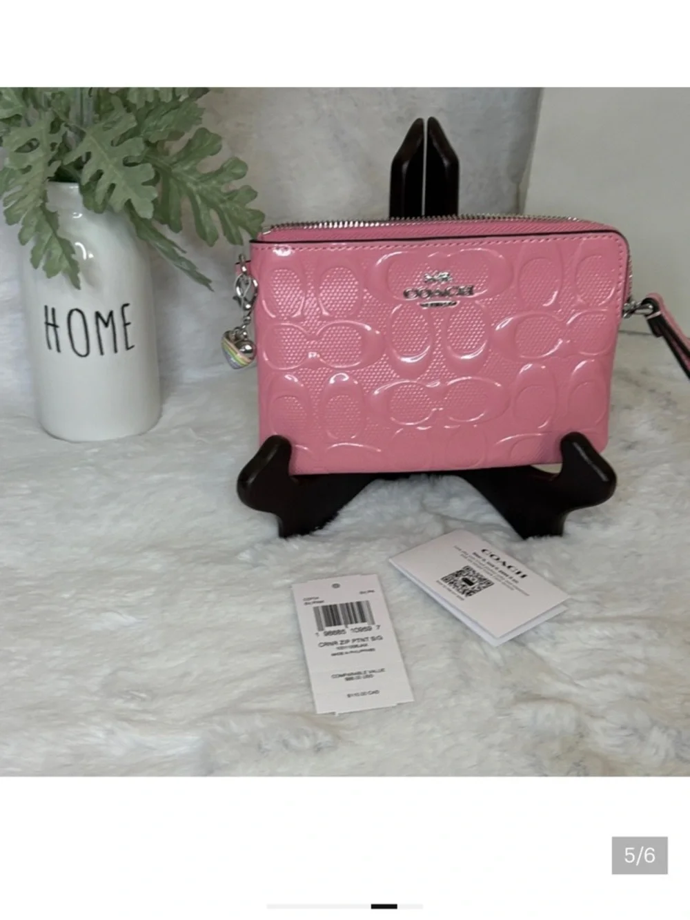 Coach Pink Patent Signature Wristlet with Heart Charm! Absolutely gorgeous 🥰
